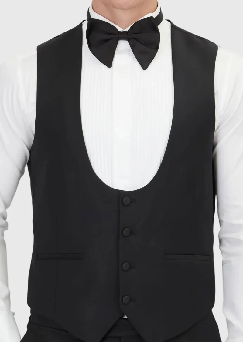RAMSEY Black Slim Fit Butterfly Collar Classical Waistcoat